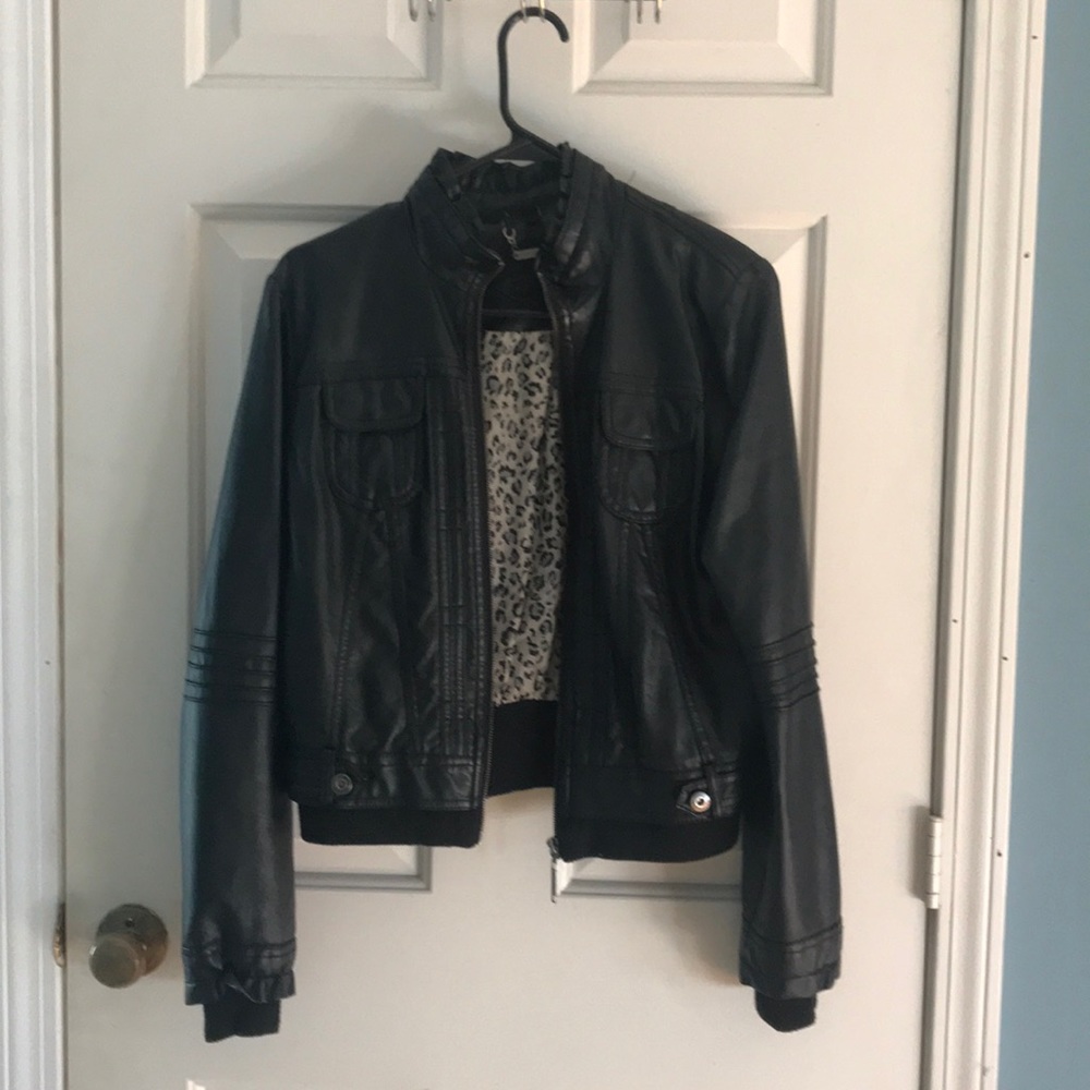 Leather jacket worn